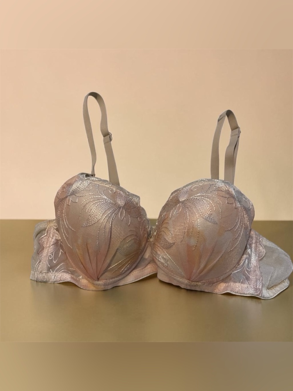Lace-Detail Padded Bra in Blush Nude